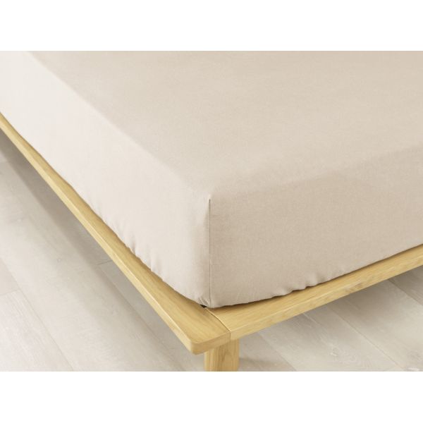 Drap housse 90x190 +30 cm Flanelle de Coton Sable