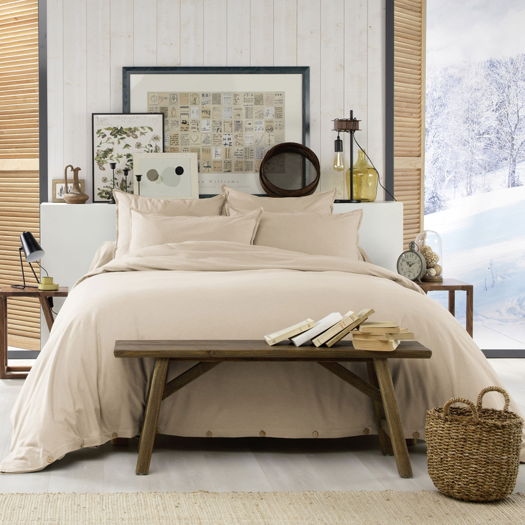 Housse de couette 240x260 Flanelle de Coton Sable - Housse De Rêve