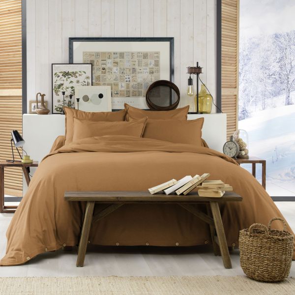 Housse de couette 200x200 Flanelle de Coton Camel