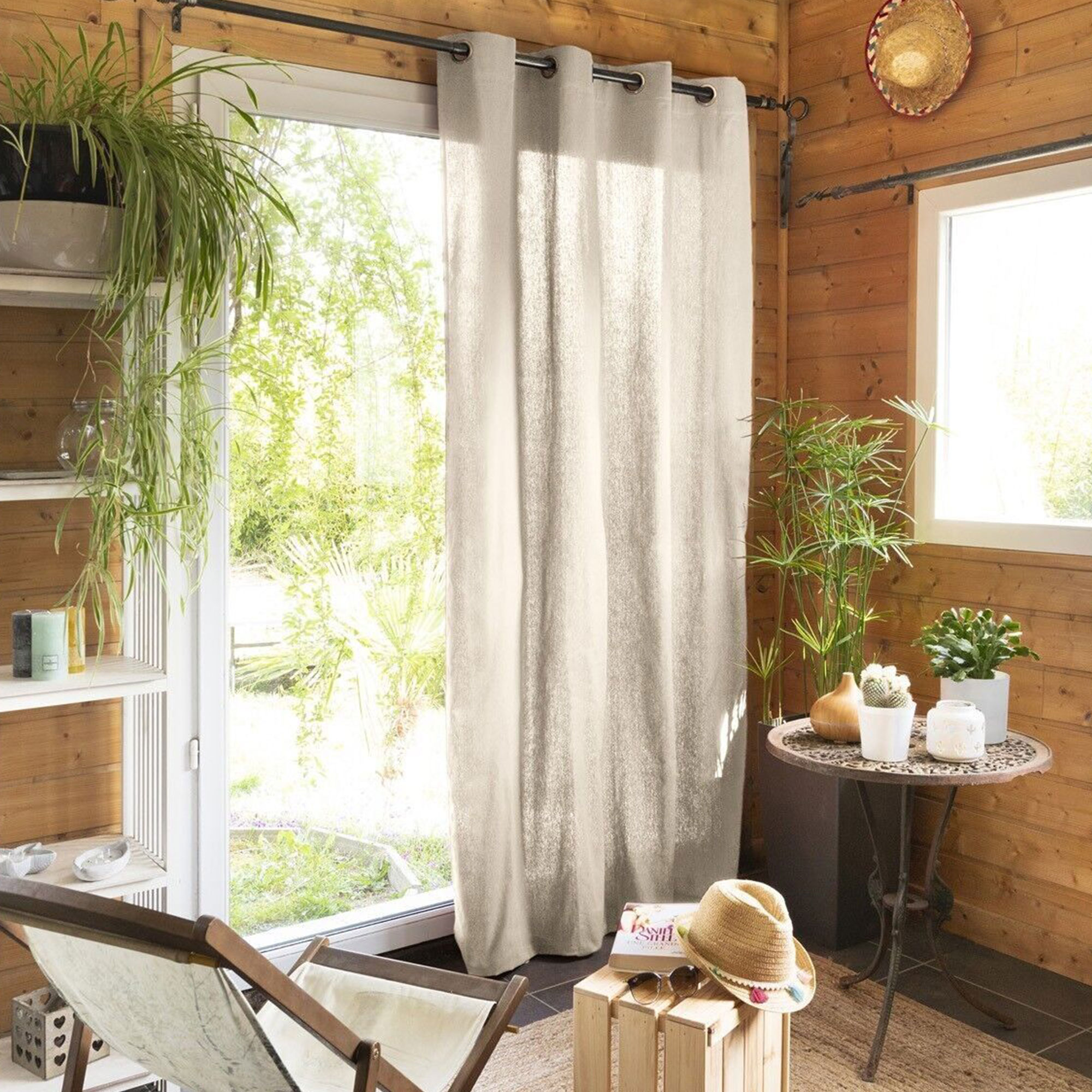 Rideau En Coton Grège 140x260 Cm - 100% Coton, œillets, Lavable Machine - Housse De Rêve