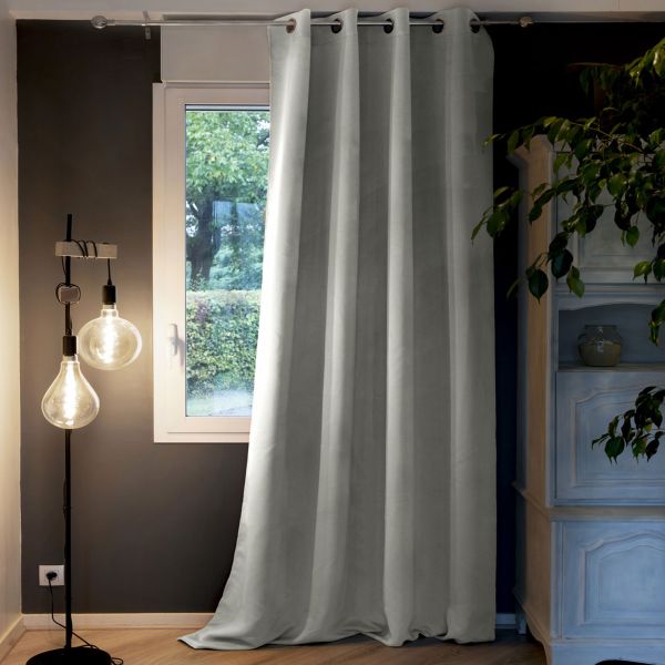 Rideau Occultant 140x260 cm Doublure polaire Polyester Gris Clair