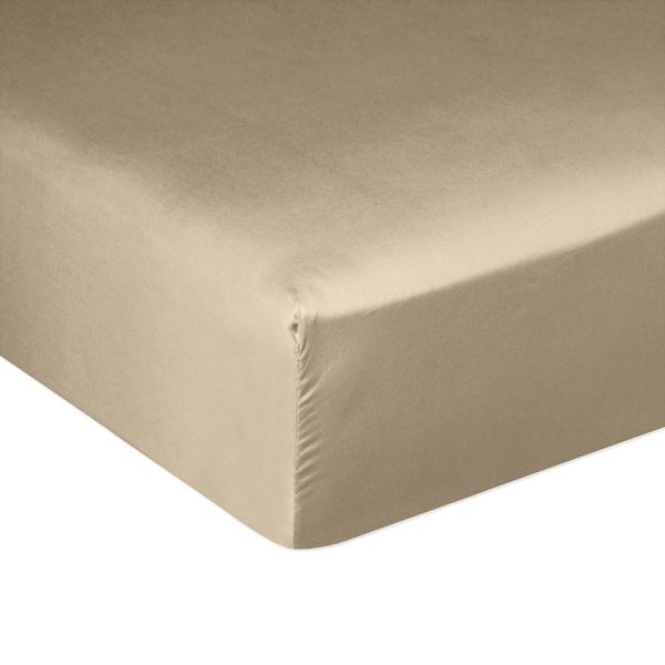 Drap housse 140x190 + 30 cm Satin de Coton Beige