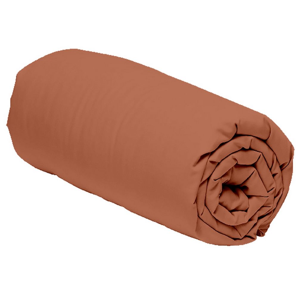 Parure De Lit 240x220 Cm En Coton Percale - 80 Fils/cm², Couleur Terracotta, Housse De Couette Et Taies Incluses