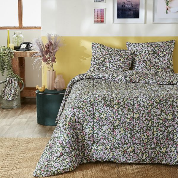 Couette imprimée 240x260 cm avec taies Coton Myosotis