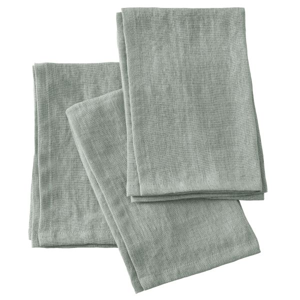 Lot de 3 serviettes 40x40 cm Lin Français Eucalyptus
