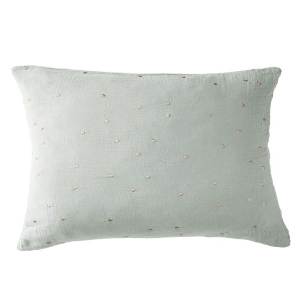 Taie d’oreiller 50x70 cm Gaze de Coton à pois brodés Eucalyptus