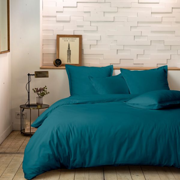 Housse de couette 240x260 cm + 2 taies 100% Percale de Coton 80 fils Émeraude