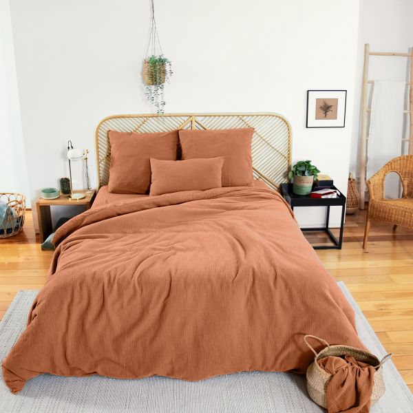 Parure de lit 240x260 cm Gaze de Coton Caramel