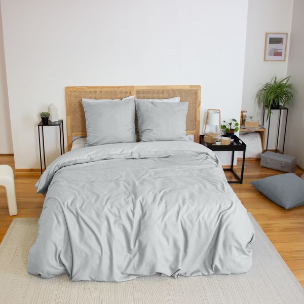 Parure de lit 220x240 cm Microfibre effet flanelle Cendre