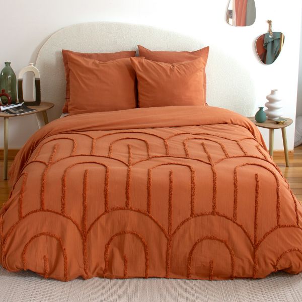 Parure de lit 240x260 cm Coton Tuftées Far Terracotta