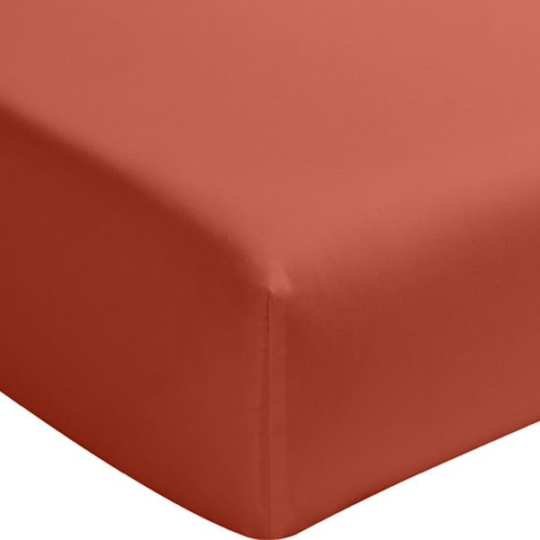 Drap housse 180x200 cm Percale de Coton Lavé Terre De Sienne