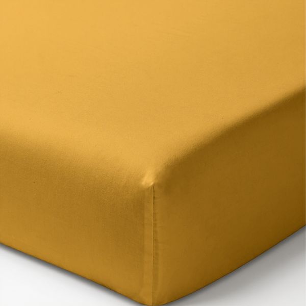 Drap housse 180x200 cm Percale de Coton Lavé Jaune Moutarde
