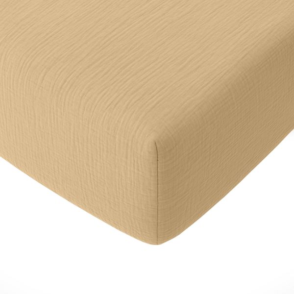 Drap housse 160x200 cm Gaze de Coton Lavé Ecru Naturel