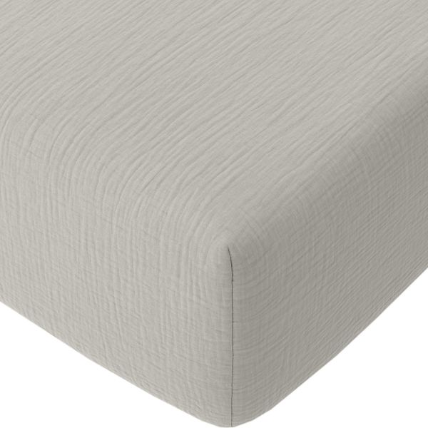 Drap housse 140x190 cm Gaze de Coton Lavé Gris Glacier