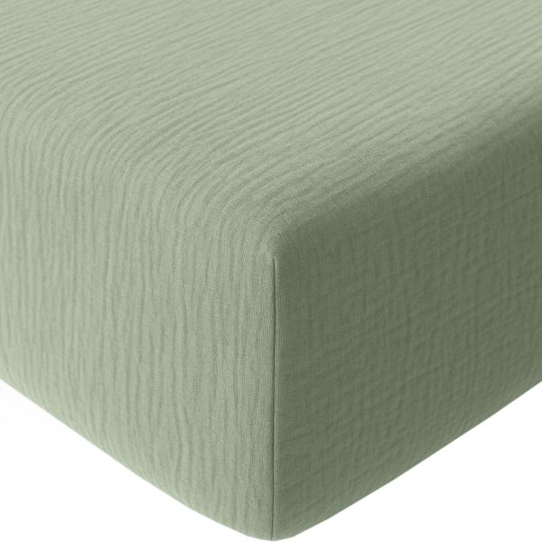 Drap housse 140x190 cm Gaze de Coton Lavé Vert Givrée