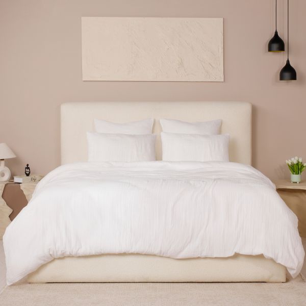 Parure de lit 240x260 cm Gaze de Coton Lavé Blanc Pur