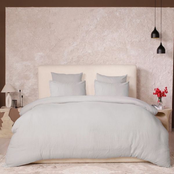 Parure de lit 240x260 cm Gaze de Coton Lavé Gris Glacier
