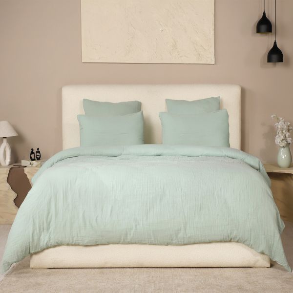 Parure de lit 240x260 cm Gaze de Coton Lavé Vert Givrée
