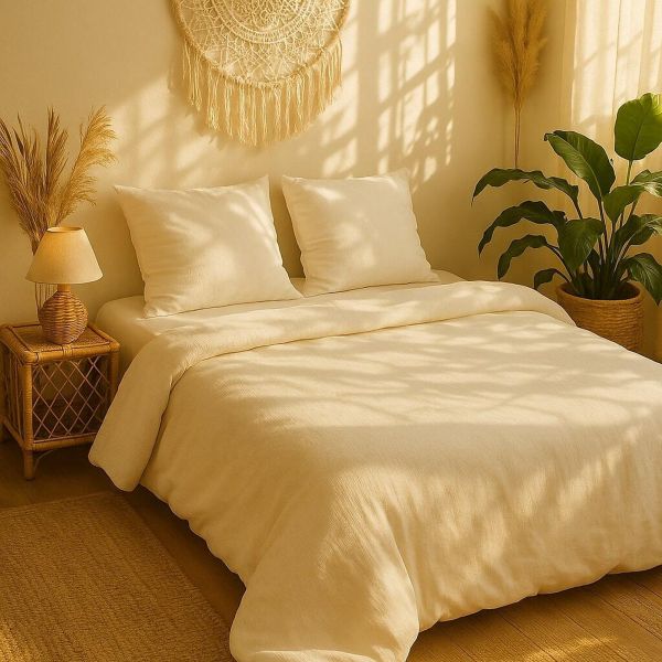 Parure de lit 240x260 cm Gaze de Microfibre Ecru Naturel