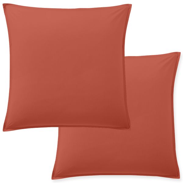 Lot 2 taies d'oreiller 65x65 cm Percale de Coton Lavé Terre De Sienne