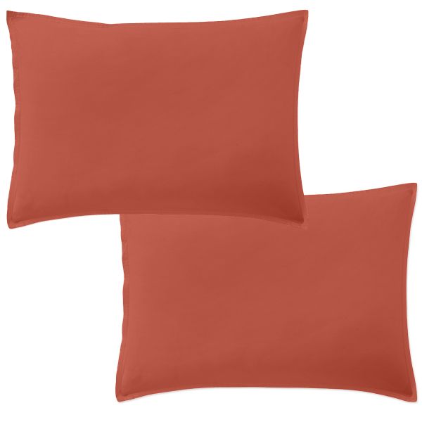 Lot 2 taies d'oreiller 50x70 cm Percale de Coton Lavé Terre De Sienne