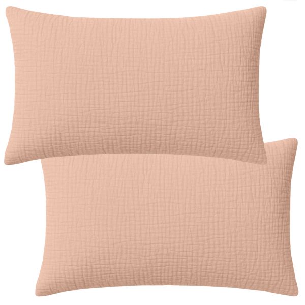 Lot 2 taies d'oreiller 50x70 cm Gaze de Coton Lavé Rose Lotus