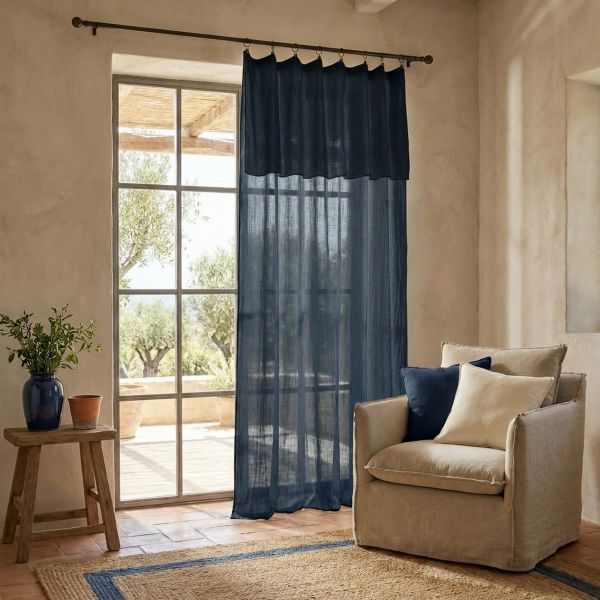 Rideau ajustable 140x300 cm Gaze de coton Bleu Minuit