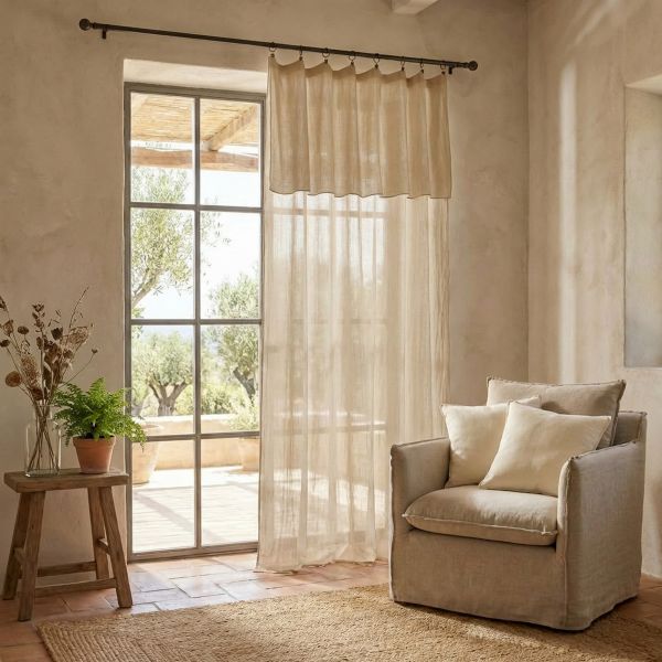 Rideau ajustable 140x300 cm Gaze de coton Naturel