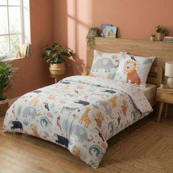 Couette imprimée 200x200 cm + 2 taies Coton Savannah