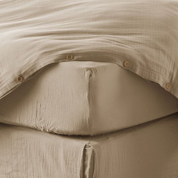 Drap housse 160x200+30 cm Gaze de Coton Terra Ficelle