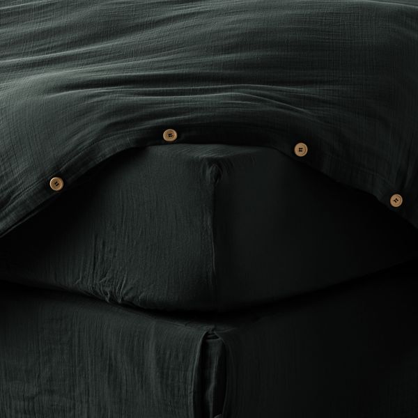 Drap housse 90x190+30 cm Gaze de Coton Terra Sapin