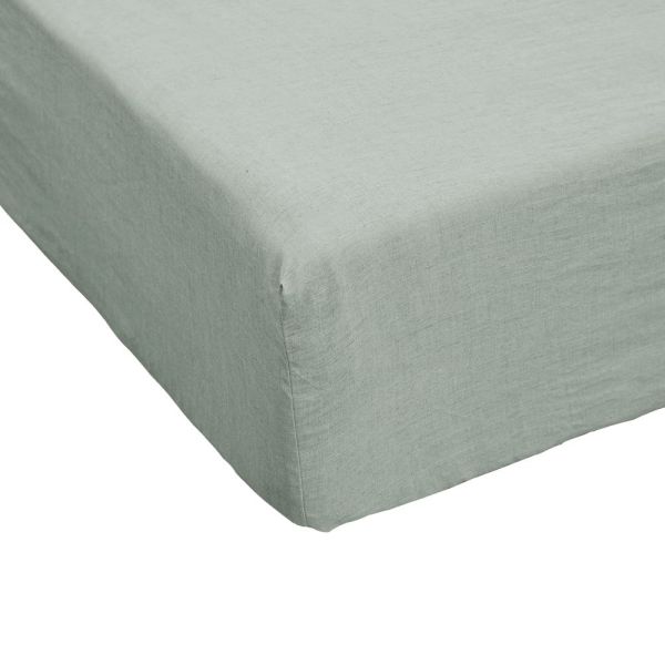 Drap housse 90x190+30 cm Lin Rosalie Eucalyptus