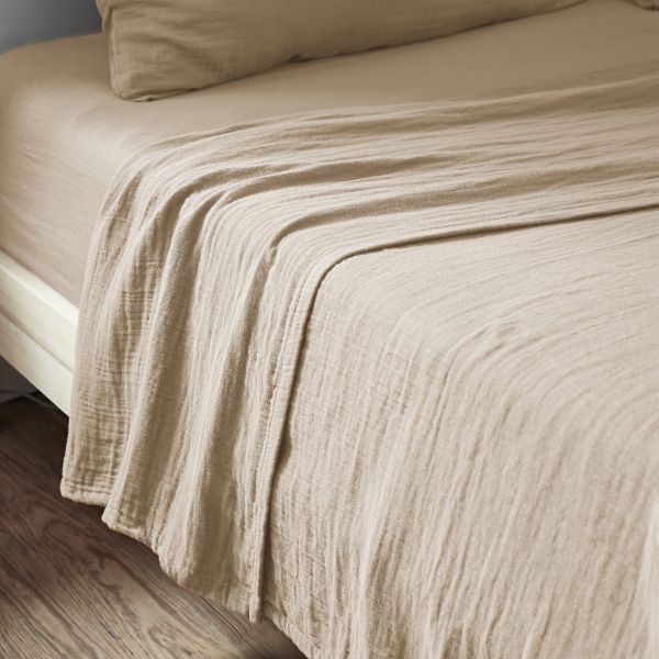 Drap plat 240x300 cm Gaze de Coton Terra Ficelle