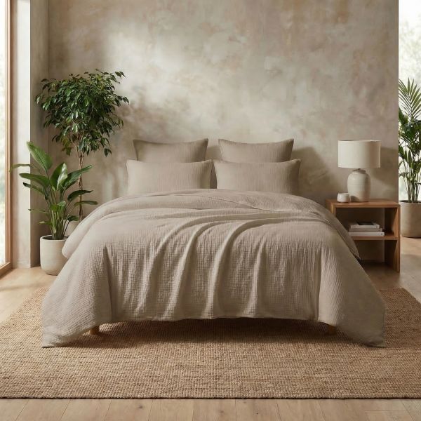 Housse de couette 240x260 cm Gaze de Coton Iris Ficelle