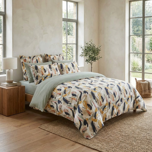 Housse de couette Reversible 220x240 cm Gaze de Coton Lucia Eucalyptus