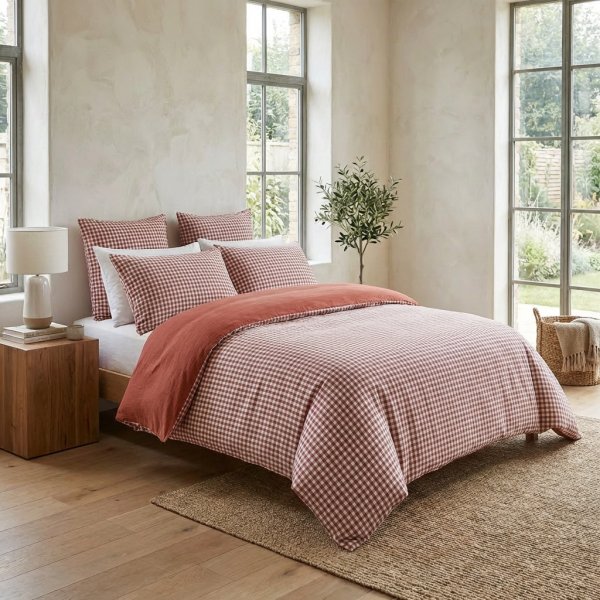 Housse de couette Reversible 220x240 cm Gaze de Coton Vickie Terracotta