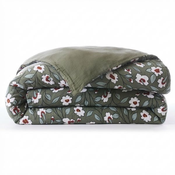 Housse de couette Reversible 240x260 cm Gaze de Coton Azalée Romarin