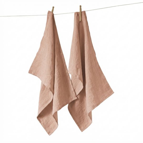 Lot de 2 essuie-vaisselle 50x70 cm Lin Rosalie Vieux Rose