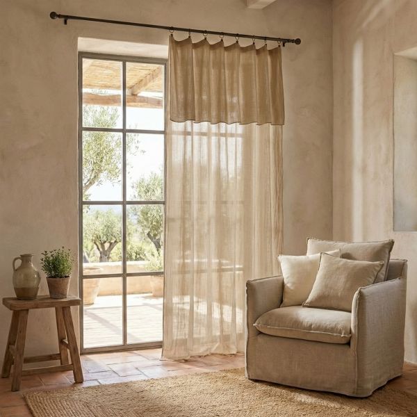 Rideau ajustable 140x300 cm Gaze de Coton Terra Ficelle