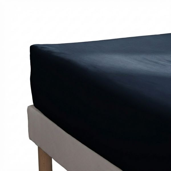 Drap housse 90x190+25 cm Percale de Coton Bleu Nuit