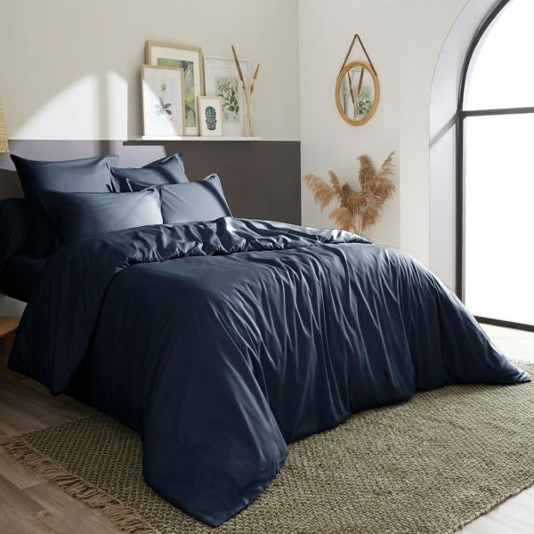 Housse de couette 140x200 cm Percale de Coton Bleu Nuit