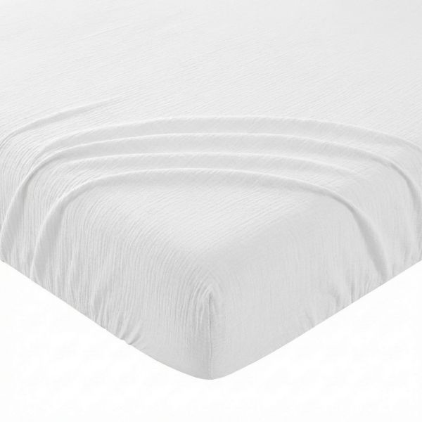 Drap Housse 140x190+35 cm Gaze de Coton - Coton 57 fils Blanc