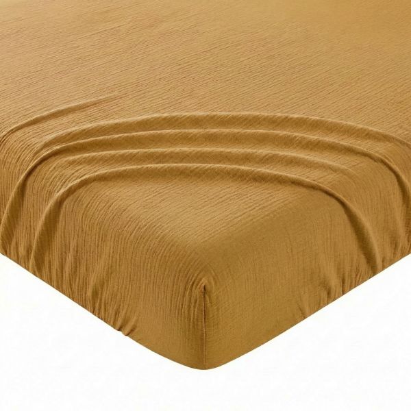 Drap Housse 140x190+35 cm Gaze de Coton - Coton 57 fils Ocre