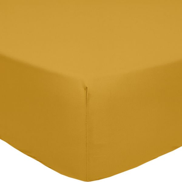 Drap Housse 180x200+30 cm Percale de Coton Jaune Moutarde