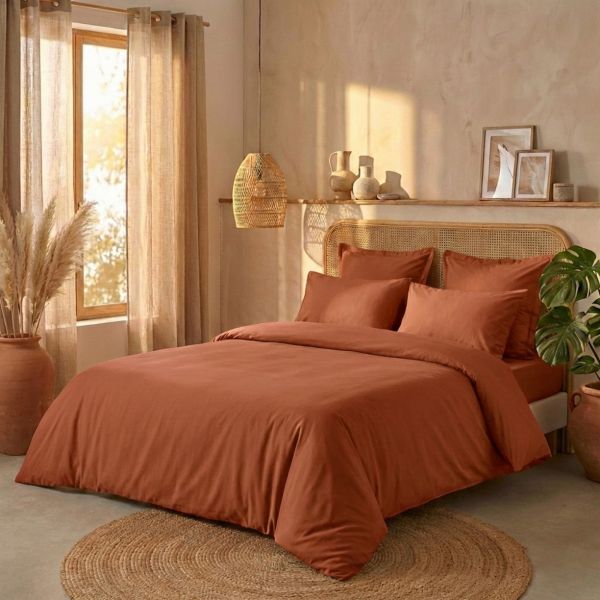 Parure de lit 140x200 cm Percale de Coton Terracotta