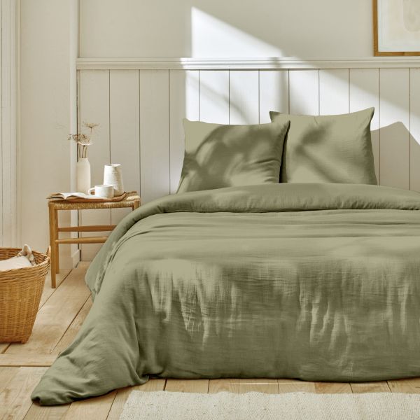 Parure de lit 240x260 cm Gaze de Coton Vert de Gris