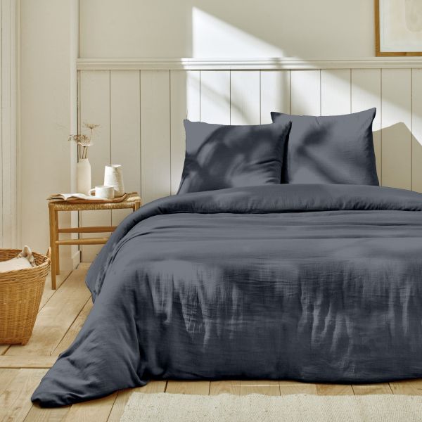 Parure de lit 220x240 cm Gaze de Coton Bleu Jean