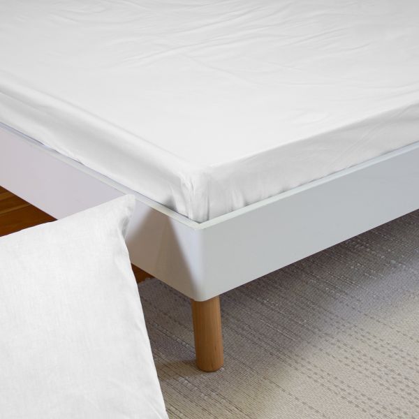 Drap Housse 160x200+30 cm Percale de Coton Blanc