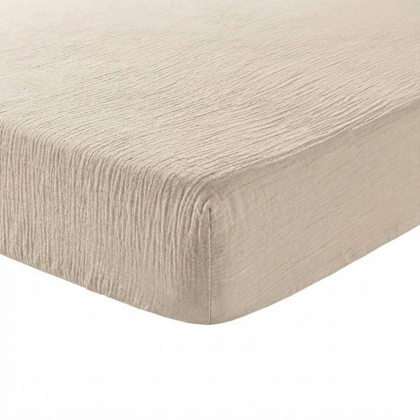 Drap Housse 160x200+30 cm Gaze de Coton Naturel