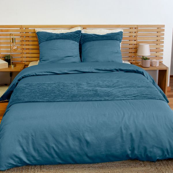 Parure de lit 240x260 cm Microfibre Bleu Paon